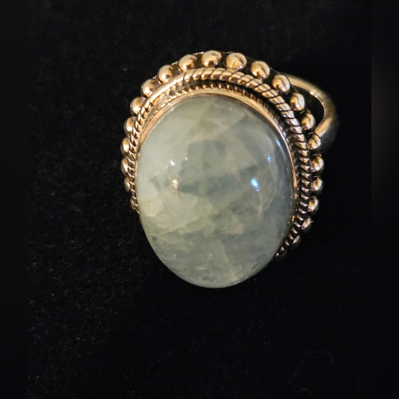 Doug Paulus DP Oxidized Sterling Silver Milky Aquamarine Ring Sz 7 - Picture 1 of 4